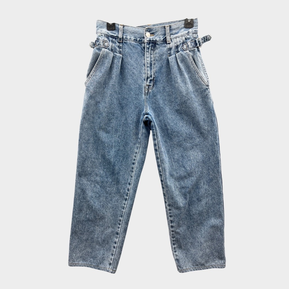 Forever 21 High Rise Pleated Utility Jeans Stone Wash Baggy Buckles Size 27 90s